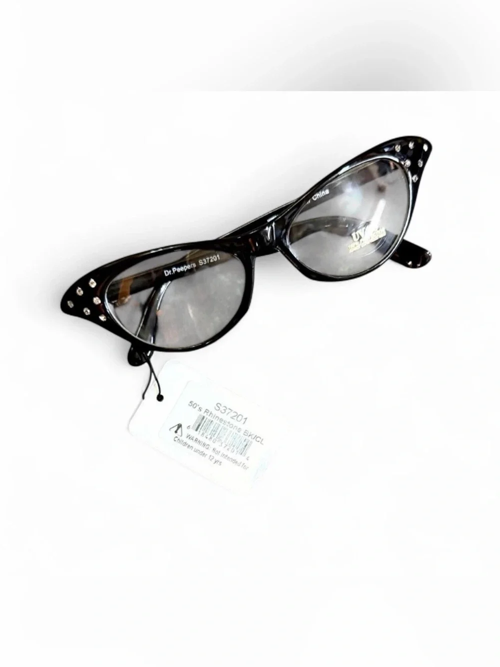 Dr Peepers 50s Black Cat Eye Rhinestone Glasses NWT Clear - No Prescription